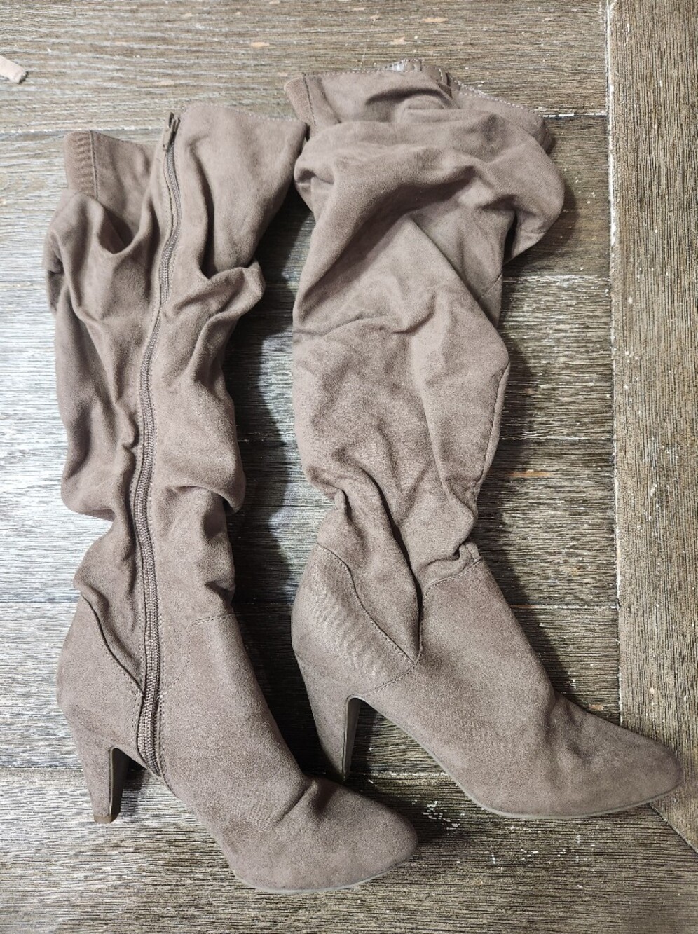 Worthington Slouch Knee-High Heeled Boots in Taupe